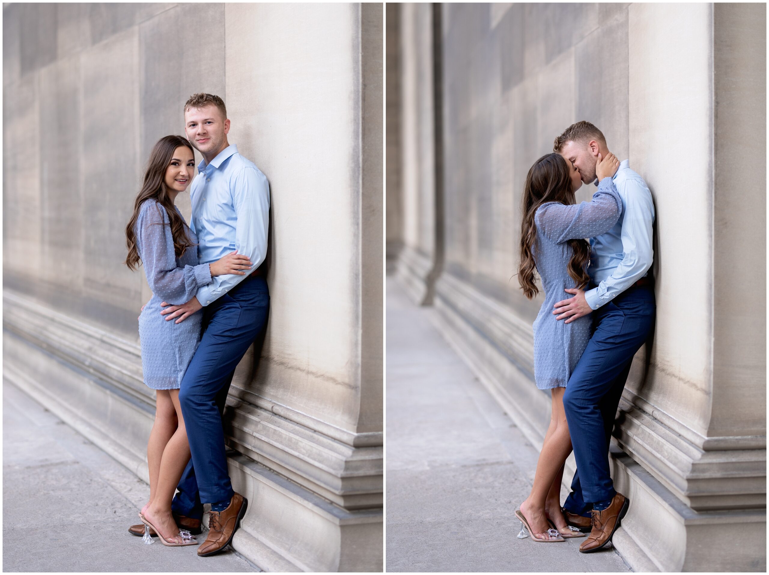 Oakland Pittsburgh Engagement Session - Frick Fine Arts Building Engagement Session - Mellon Institute Library Oakland Columns - Pittsburgh Engagement Session photographed by Wedding Photographer Acevedo Weddings